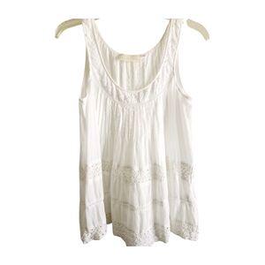 Love Sam White Cotton Top XS  Sleeveless Lace Beading Scoop Neck